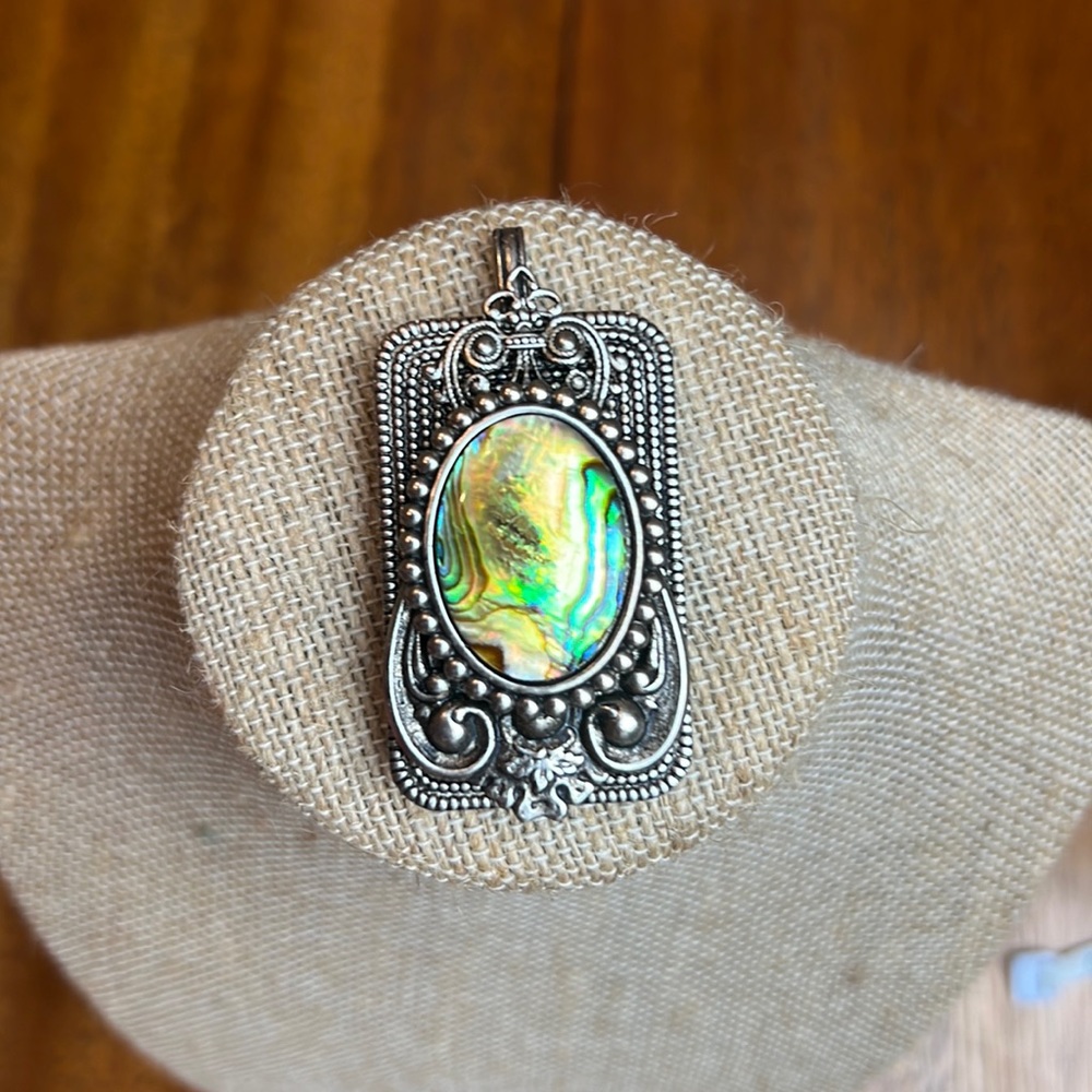 Vintage Pewter & Abalone Shell necklace Pendant